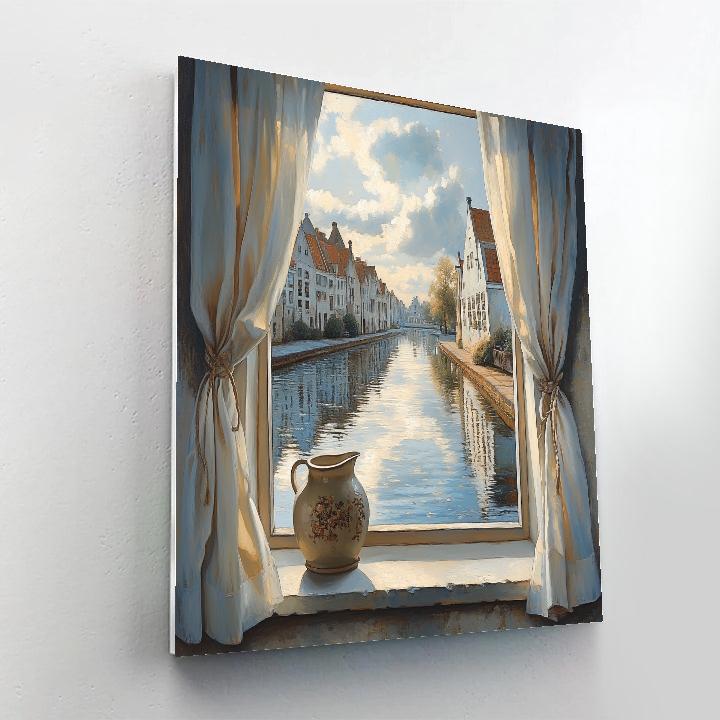 Johannes Vermeer Inspired Quiet Reflection On Delft Canal Water paint by number