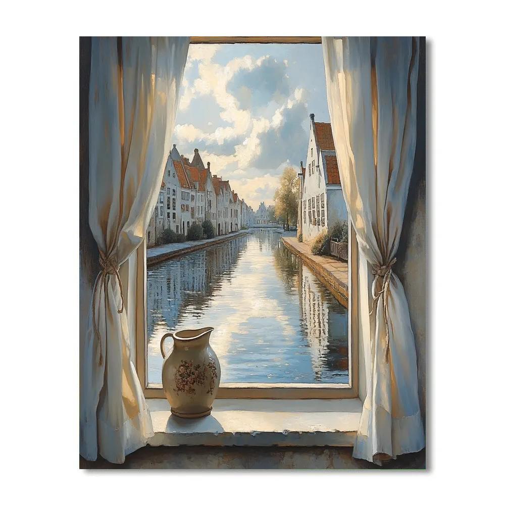 Johannes Vermeer Inspired Quiet Reflection On Delft Canal Water paint by number