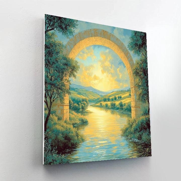 Raphael Inspired Luminous Archway Over Serene River paint by numbers