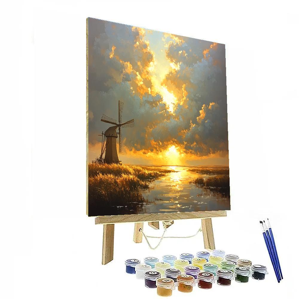 Rembrandt Inspired Windmill Silhouetted Against A Luminous Horizon Numbered painting kits