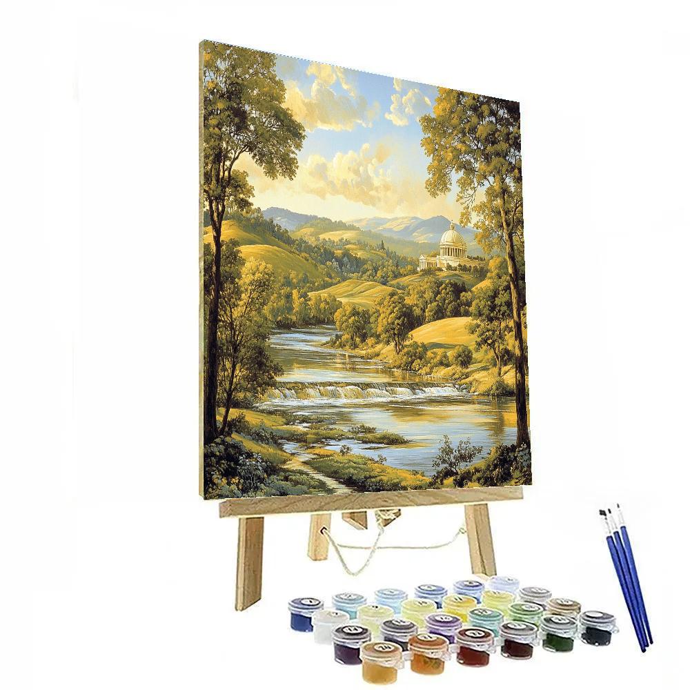 Raphael Inspired Symmetrical Countryside With Flowing River And Dome Number painting