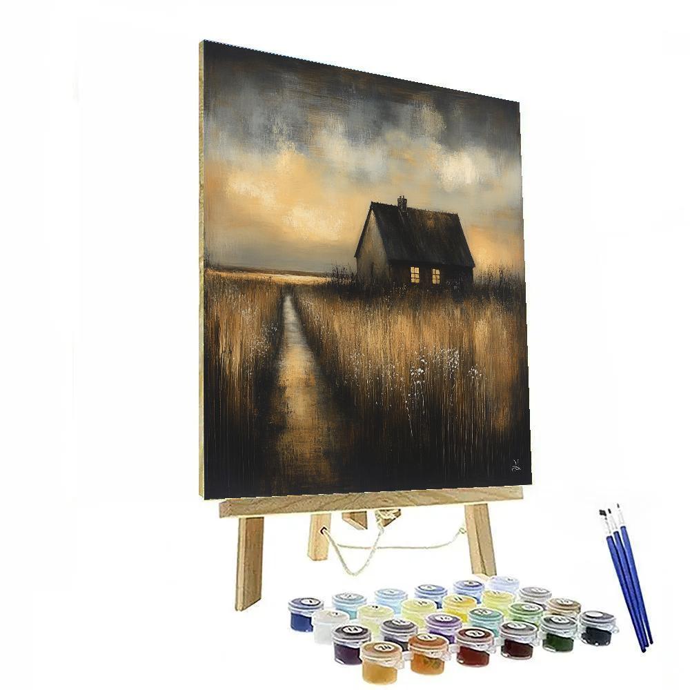 Rembrandt Inspired Cottage Nestled In Shadowy Fields At Dusk paint by numbers