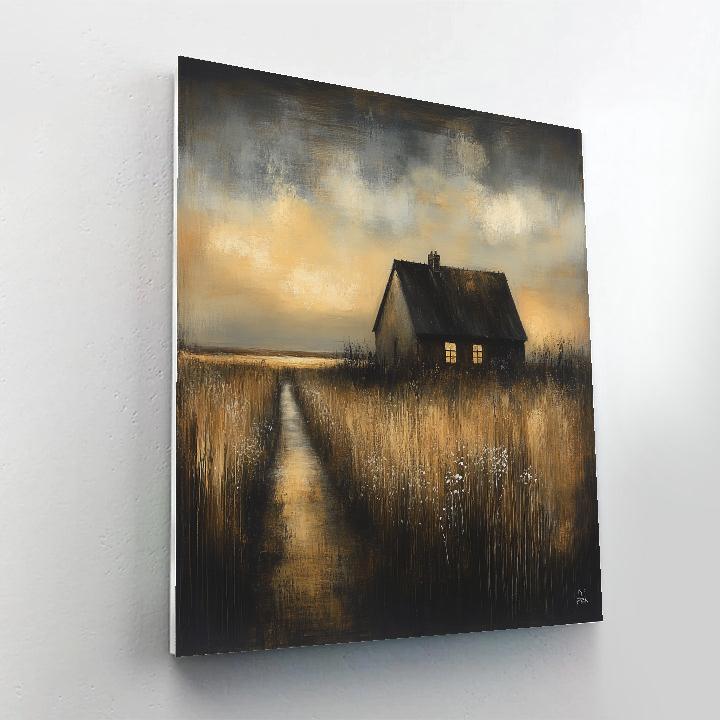 Rembrandt Inspired Cottage Nestled In Shadowy Fields At Dusk paint by numbers