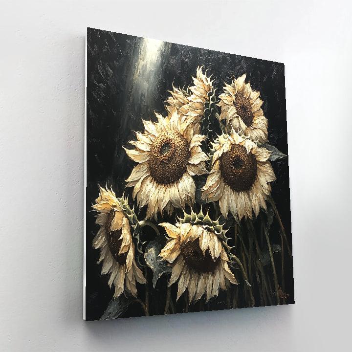 Caravaggio Inspired Withering Sunflowers paint by color