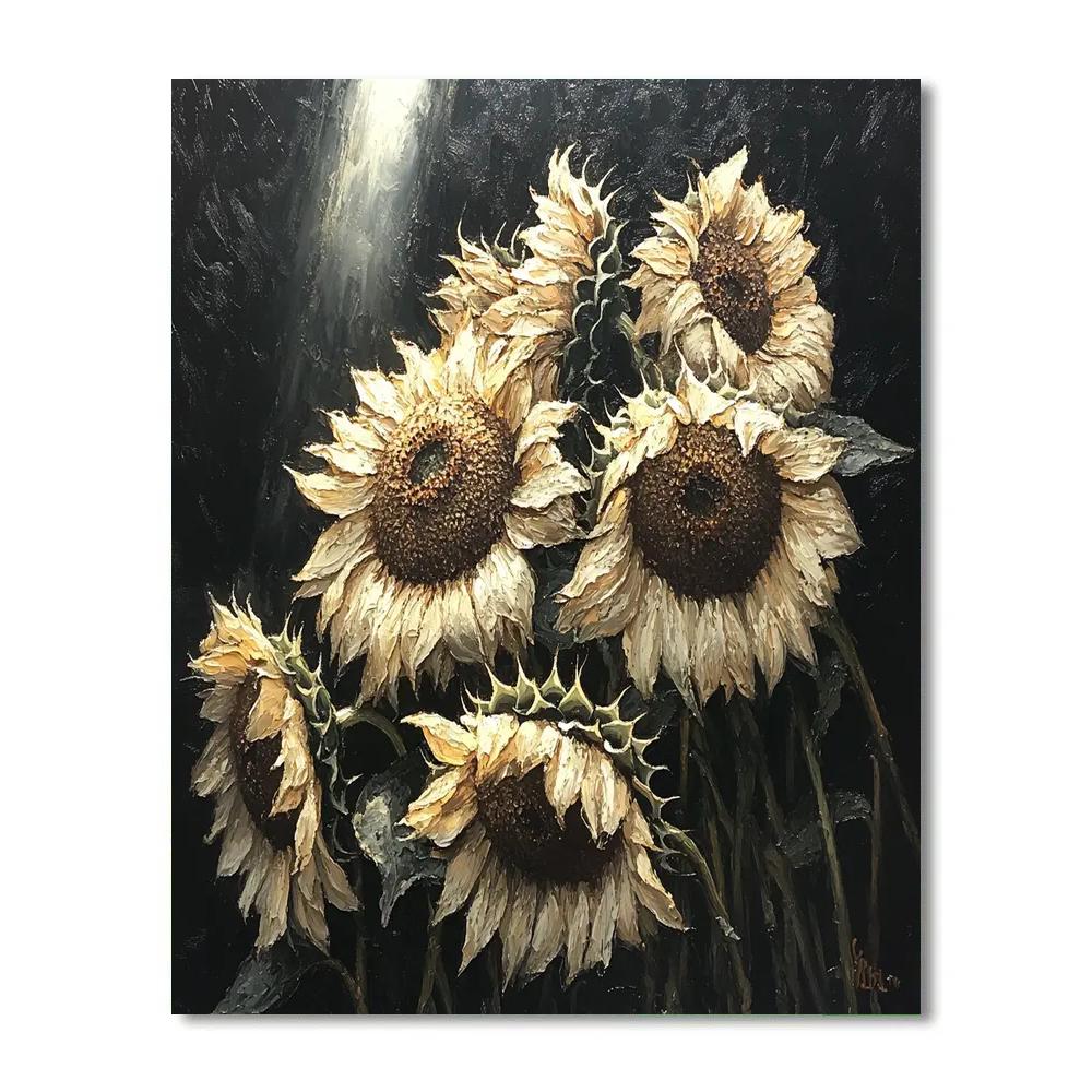 Caravaggio Inspired Withering Sunflowers paint by color