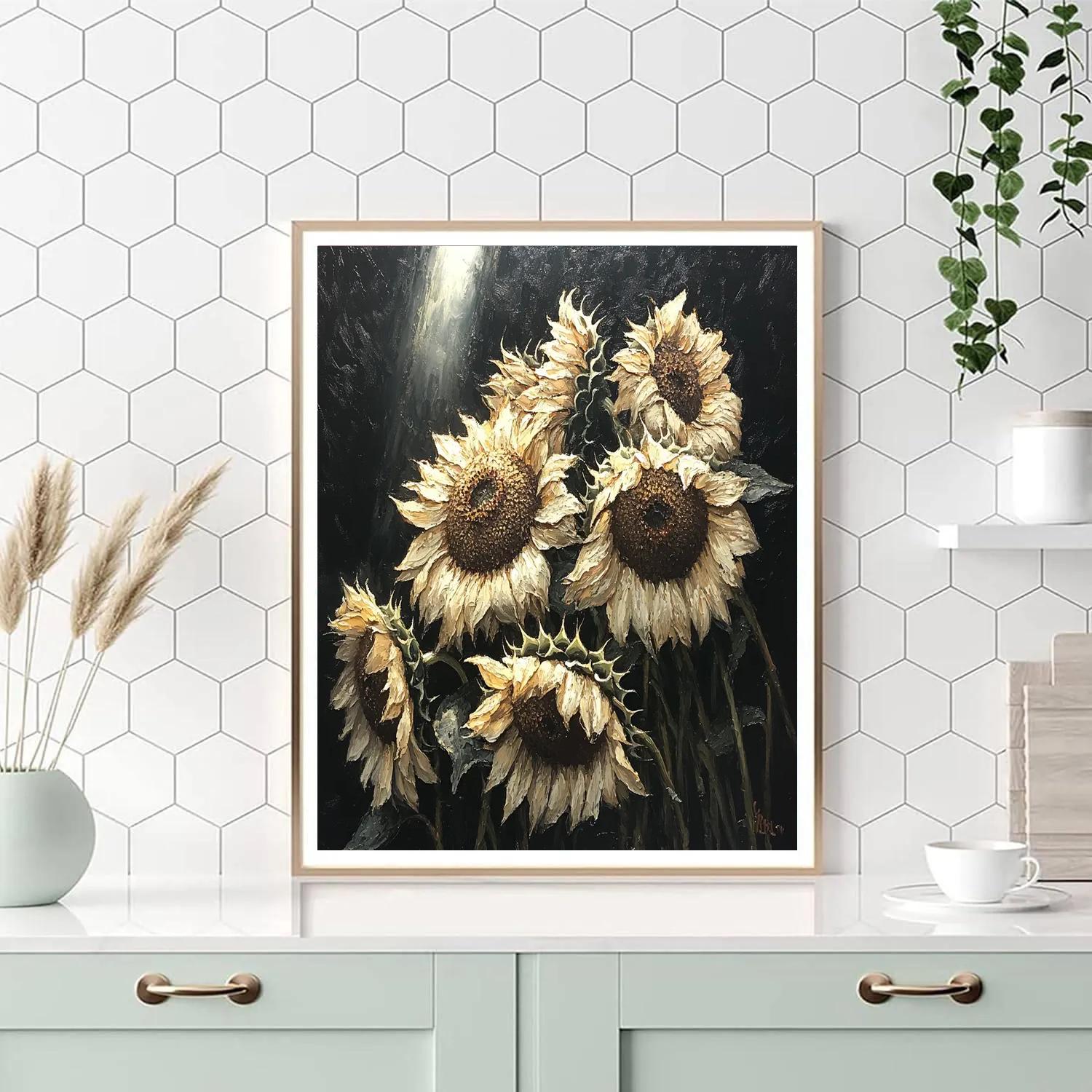 Caravaggio Inspired Withering Sunflowers paint by color
