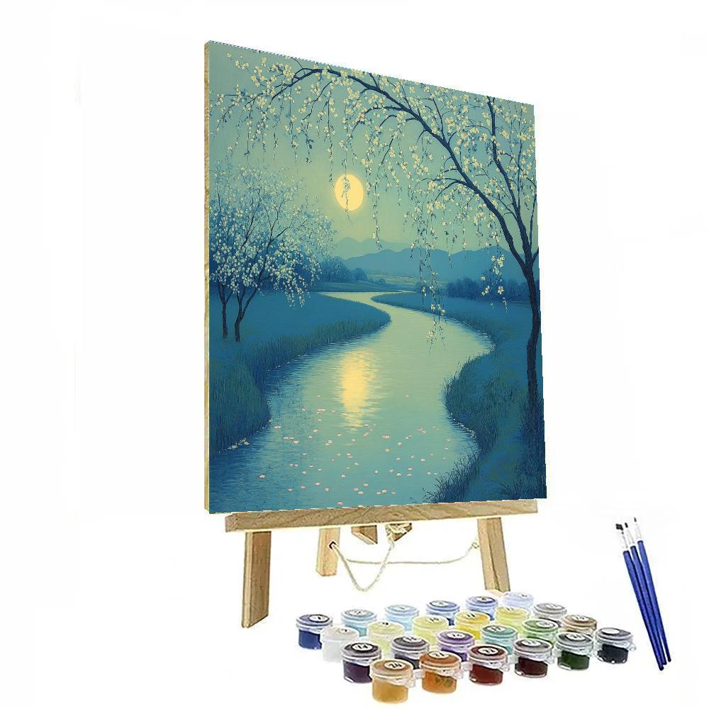 Hiroshige Inspired Moonlit River Blossom Paint by numbers art