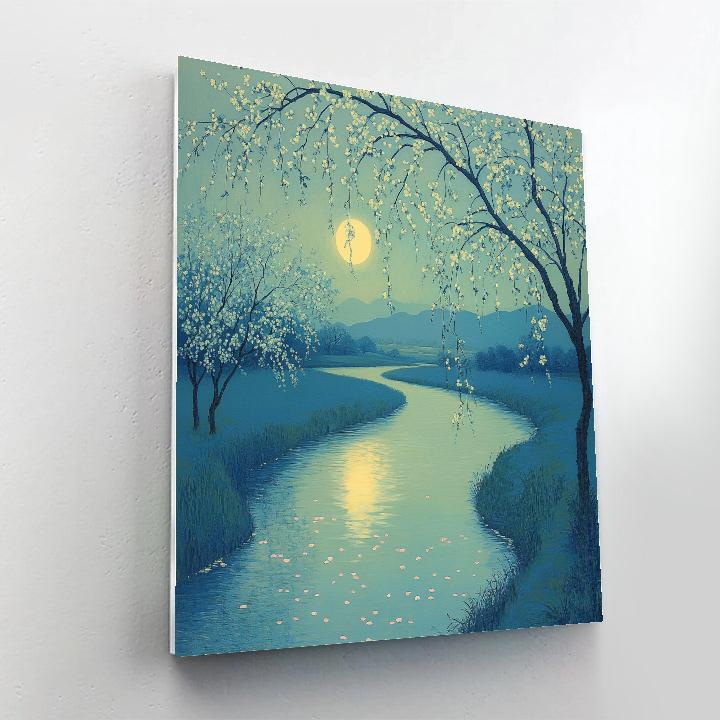 Hiroshige Inspired Moonlit River Blossom Paint by numbers art