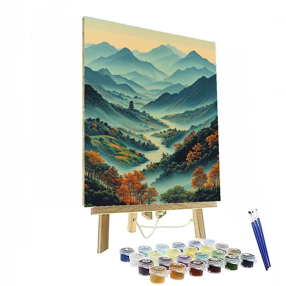Hiroshige Inspired Autumn Mountain Haze DIY paint by numbers