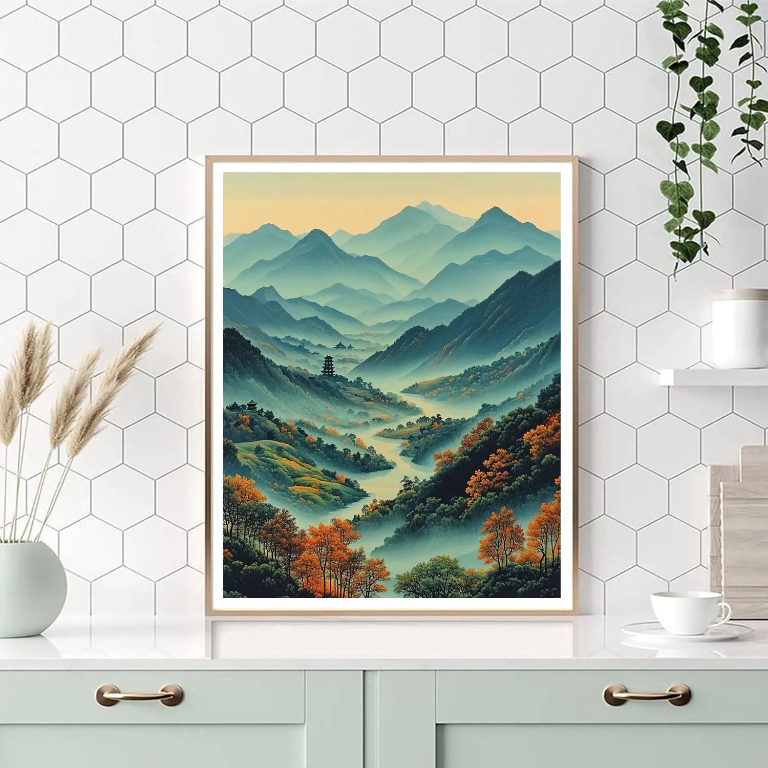 Hiroshige Inspired Autumn Mountain Haze DIY paint by numbers