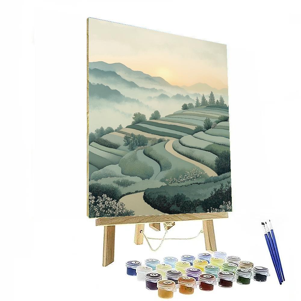 Hiroshige Inspired Dawn Tea Field Mist paint by number