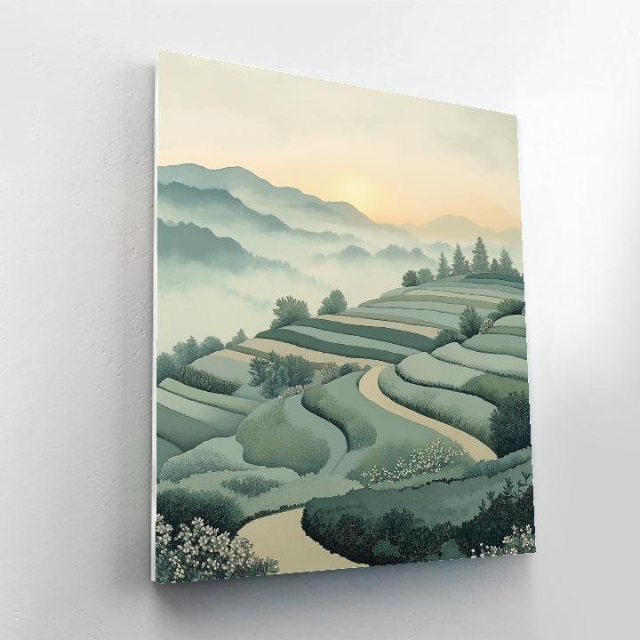 Hiroshige Inspired Dawn Tea Field Mist paint by number