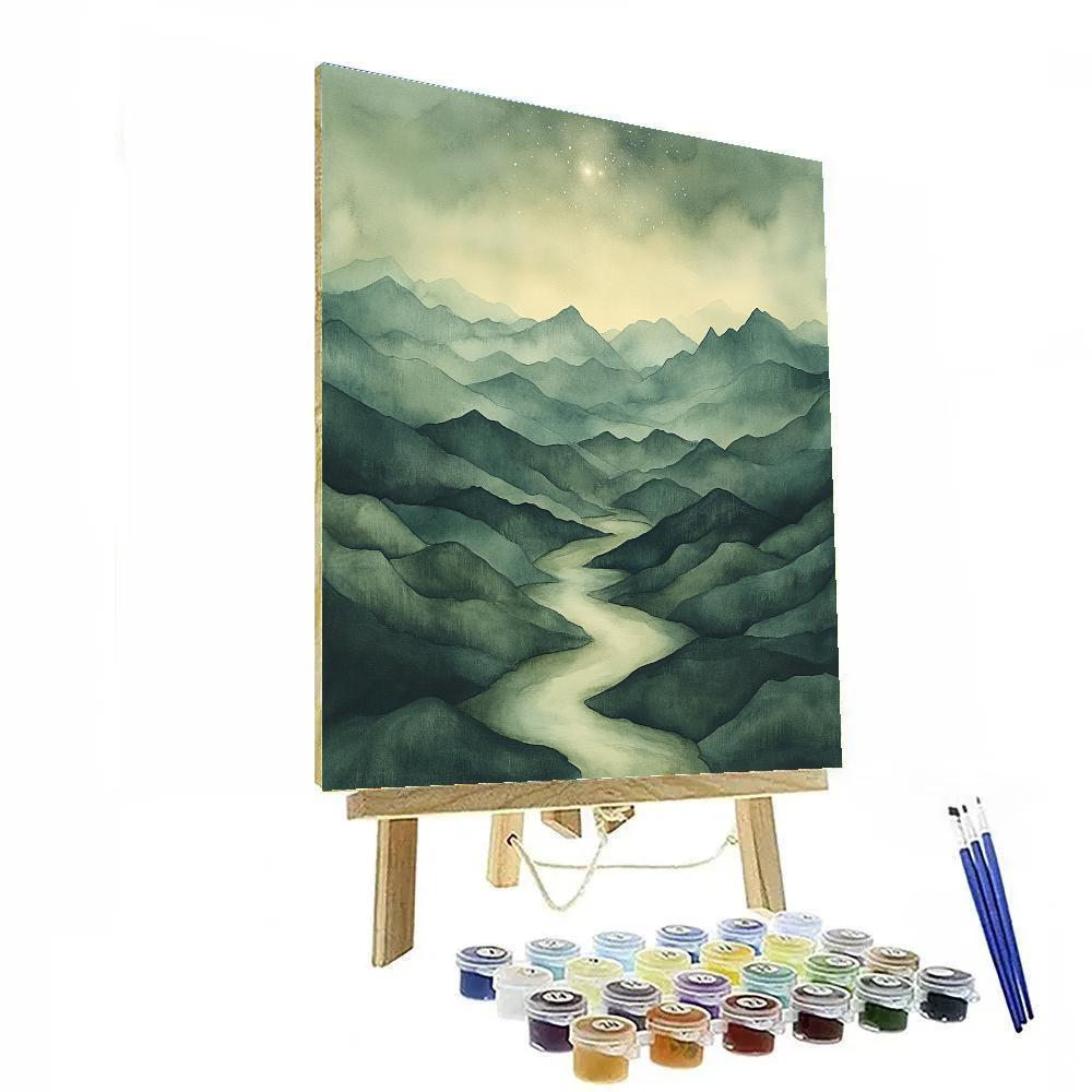 Zhao Mengfu Inspired Moonlit Nebula Landscape Number painting