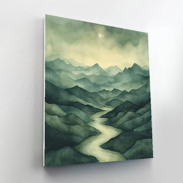 Zhao Mengfu Inspired Moonlit Nebula Landscape Number painting