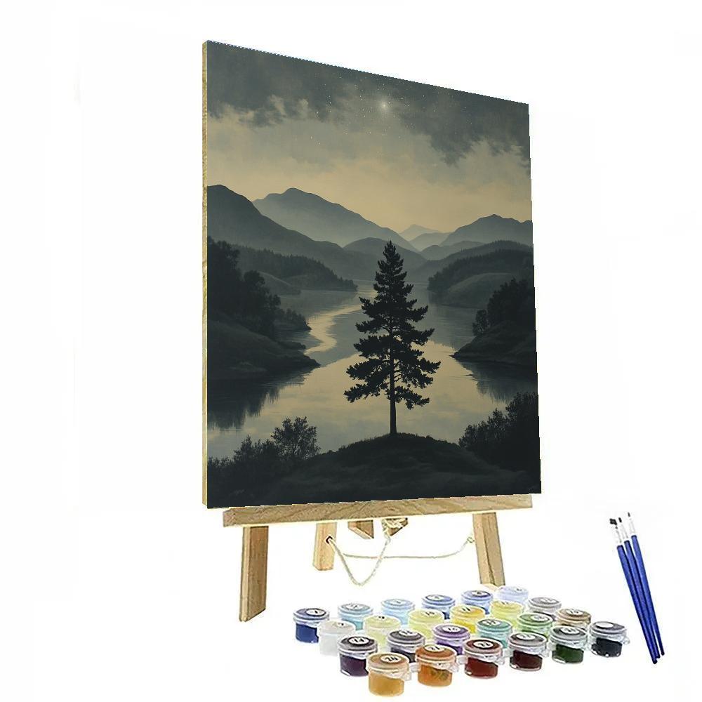 Zhao Mengfu Inspired Pine And Starlit River paint by numbers