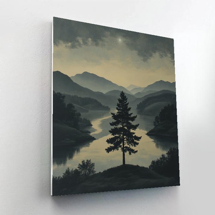 Zhao Mengfu Inspired Pine And Starlit River paint by numbers