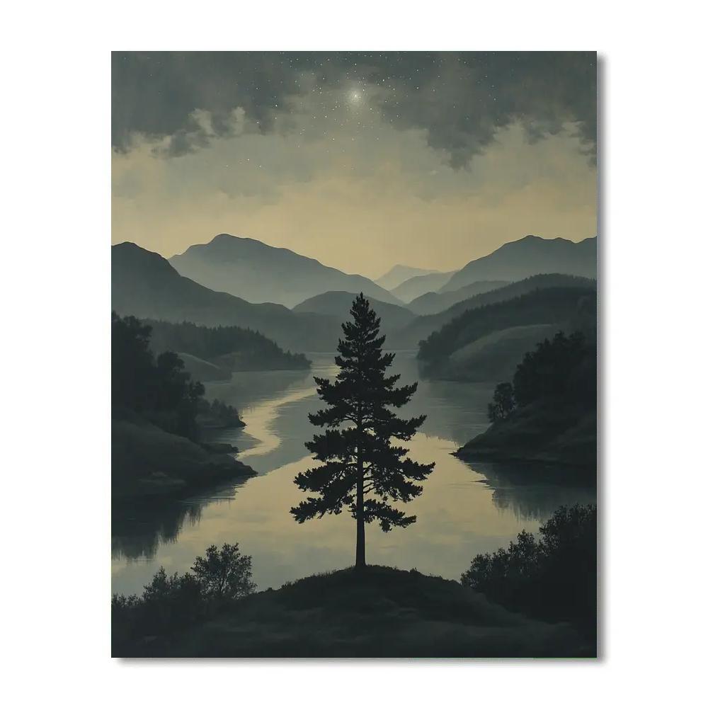 Zhao Mengfu Inspired Pine And Starlit River paint by numbers