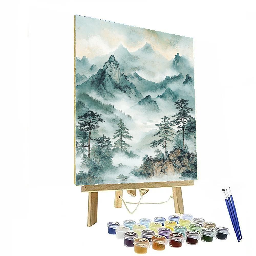 Zhao Mengfu Inspired Serene Mountain Mist painting number kit