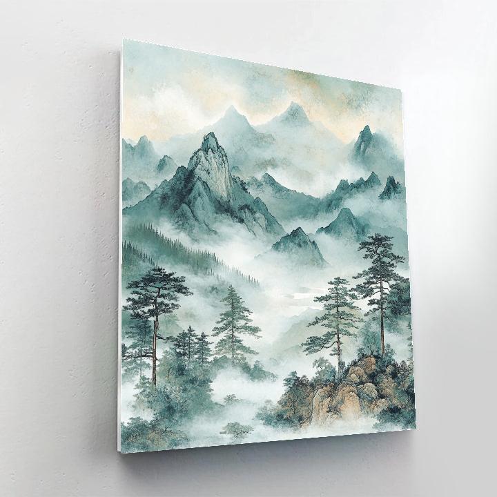 Zhao Mengfu Inspired Serene Mountain Mist painting number kit