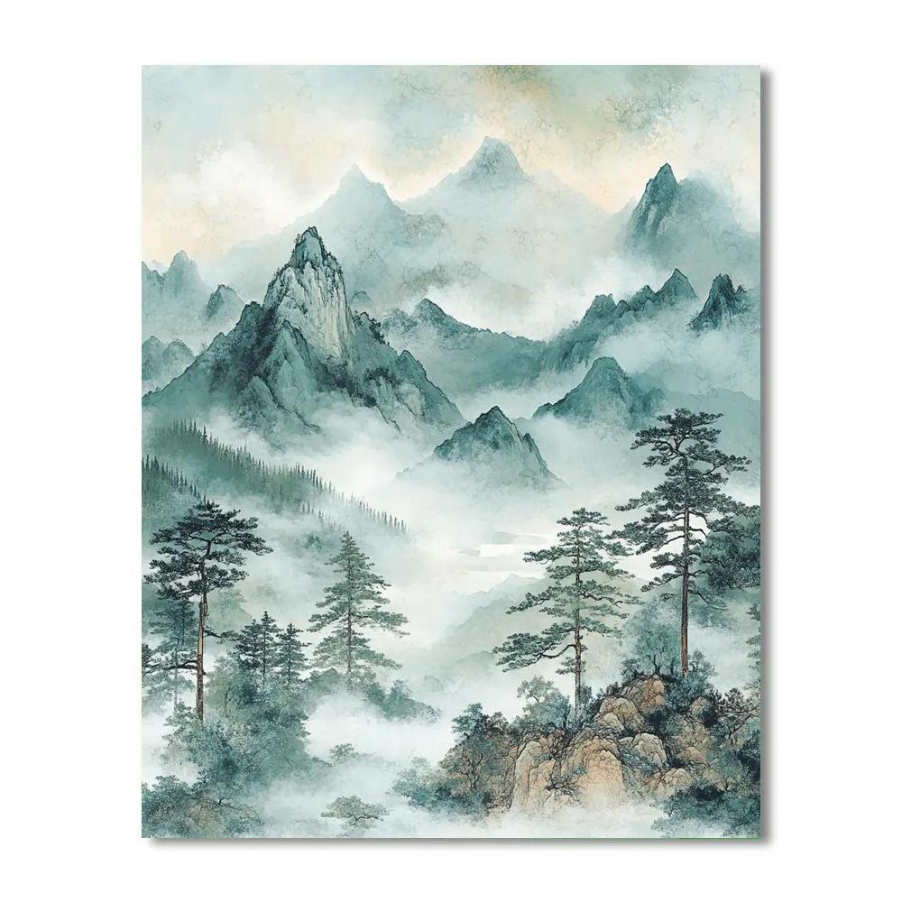 Zhao Mengfu Inspired Serene Mountain Mist painting number kit