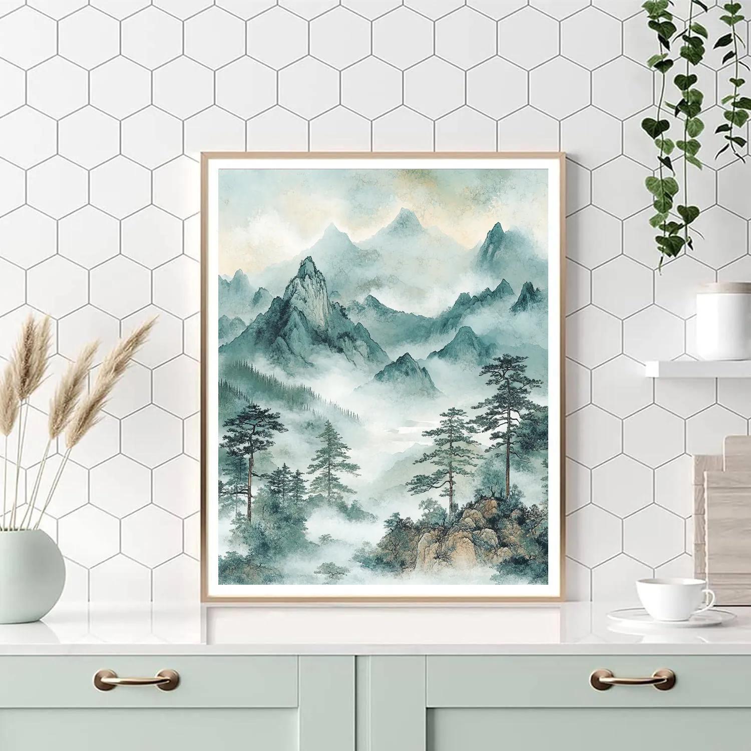 Zhao Mengfu Inspired Serene Mountain Mist painting number kit