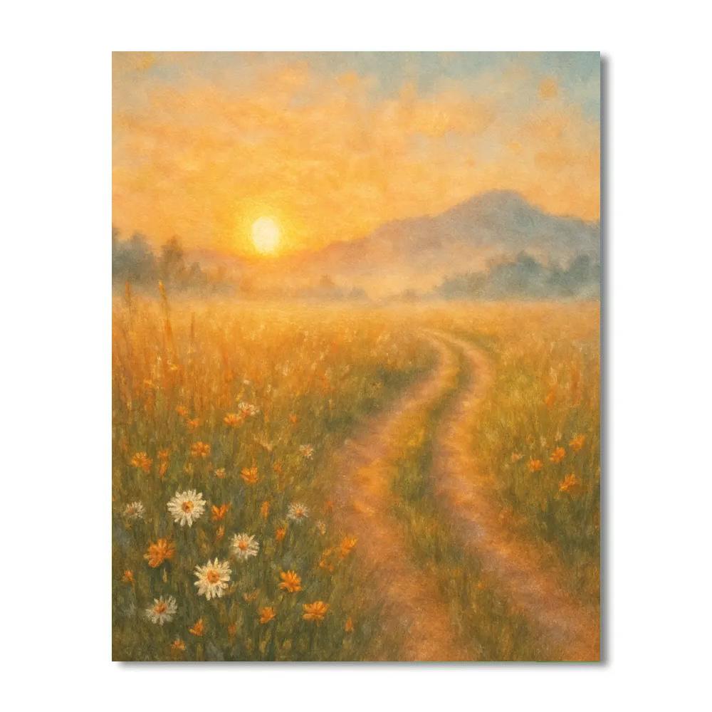 Golden Meadow Sunrise Number painting