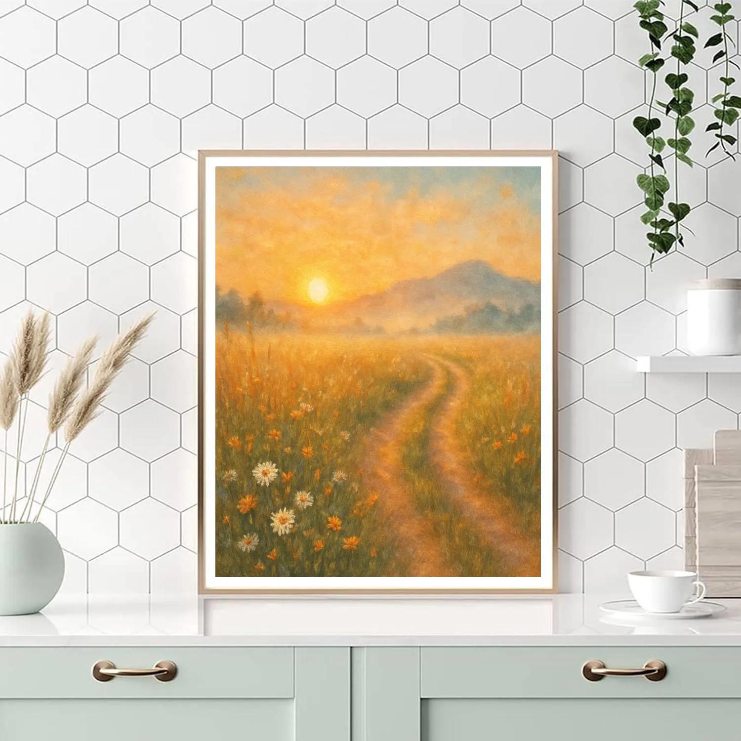 Golden Meadow Sunrise Number painting