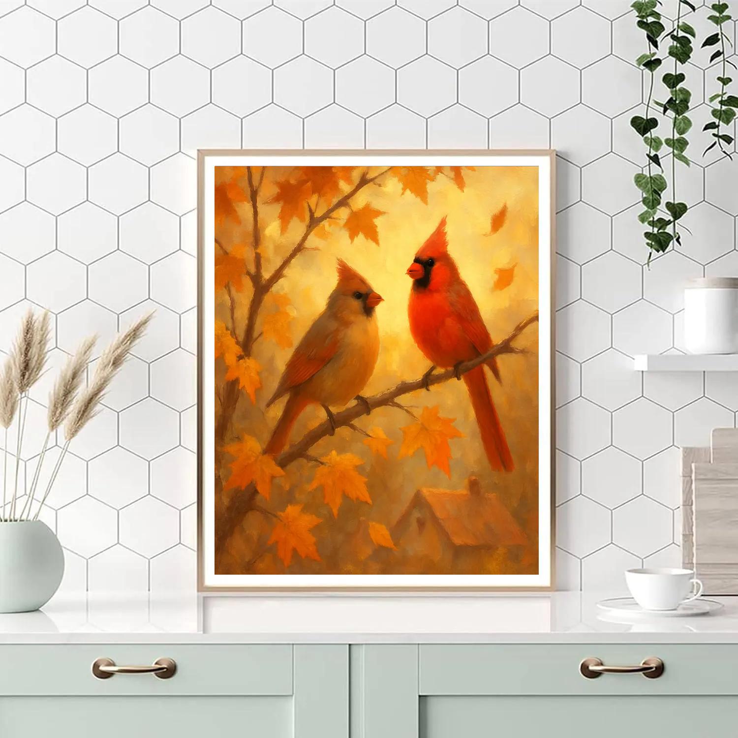 Autumn Cardinal Hearth Number painting