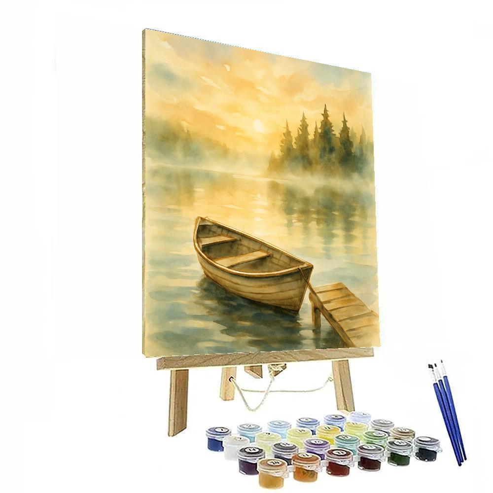 Sunrise Rowboat By The Misty Dock painting number kit