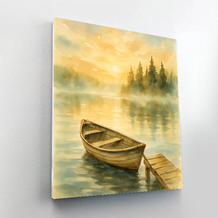 Sunrise Rowboat By The Misty Dock painting number kit