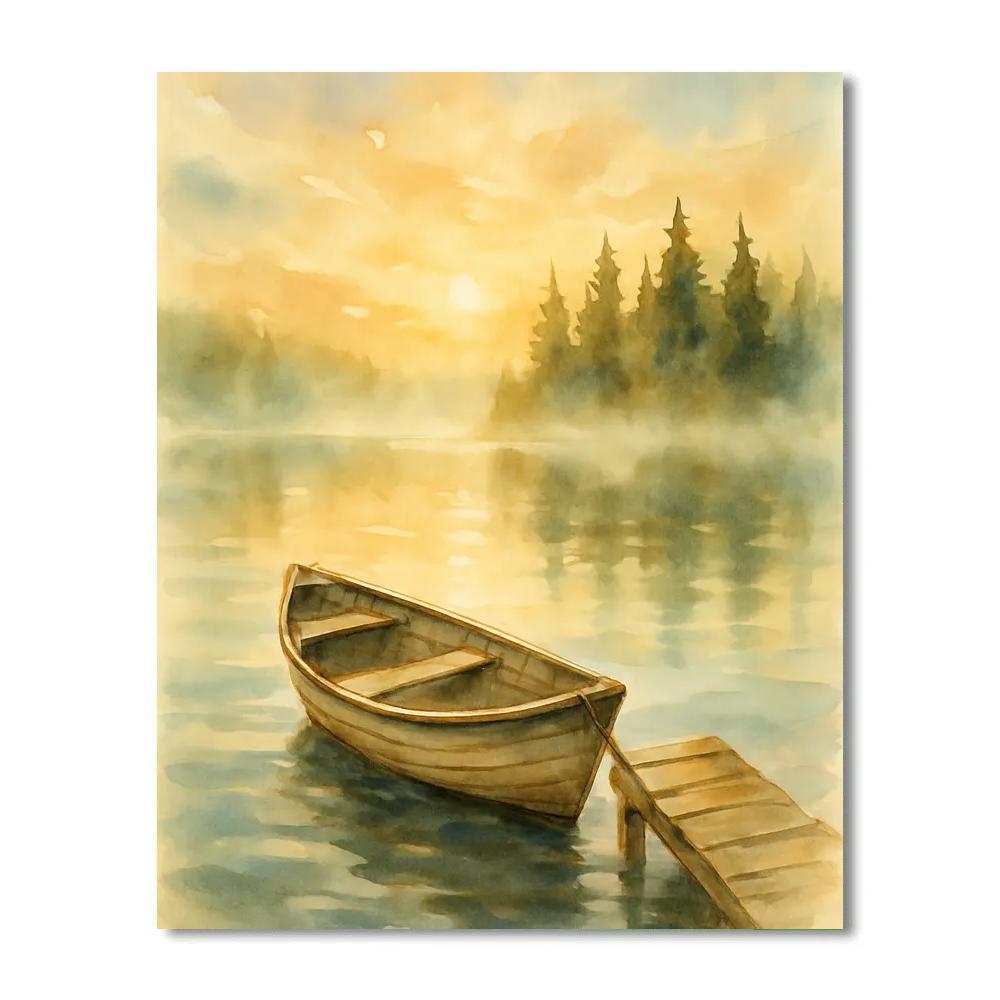 Sunrise Rowboat By The Misty Dock painting number kit