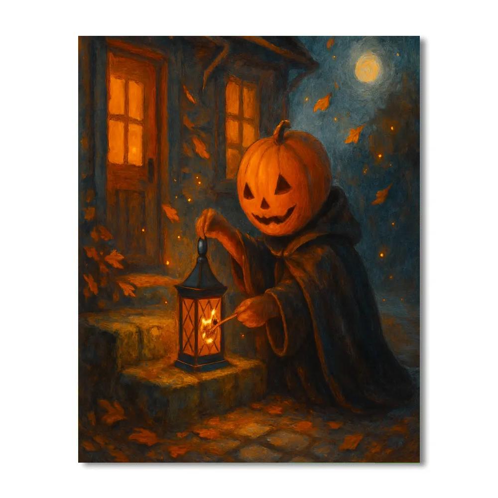 Pumpkin Lantern Cottage painting number kit