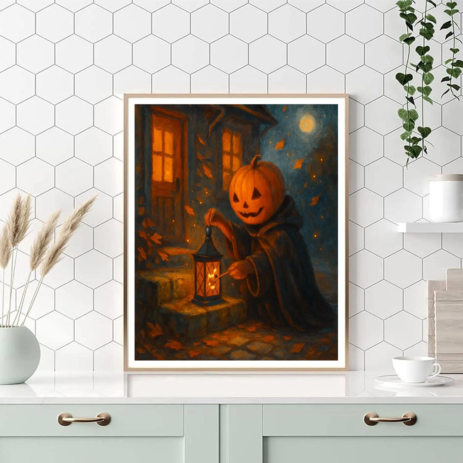 Pumpkin Lantern Cottage painting number kit