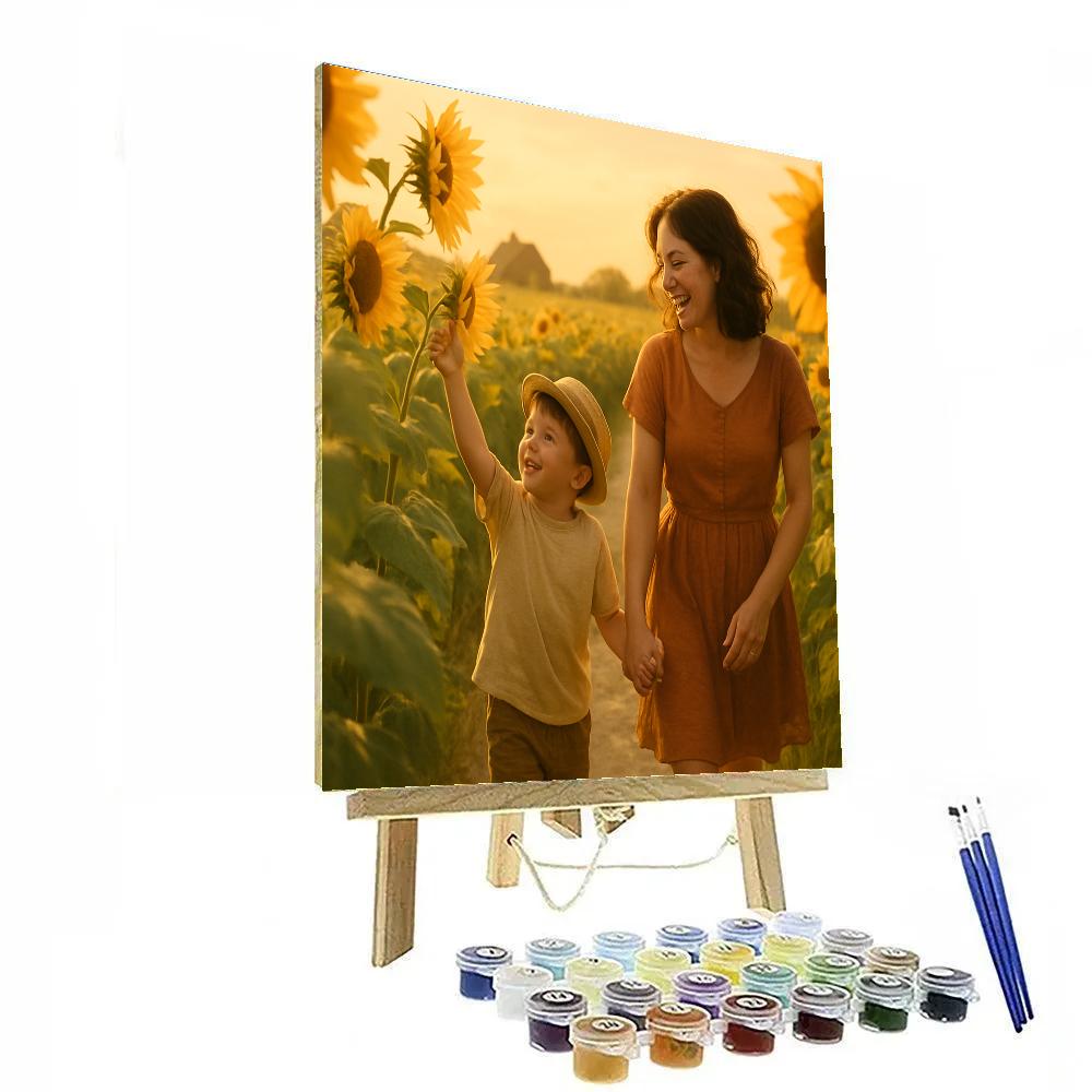 Sunflower Field With Mother And Child paint by color