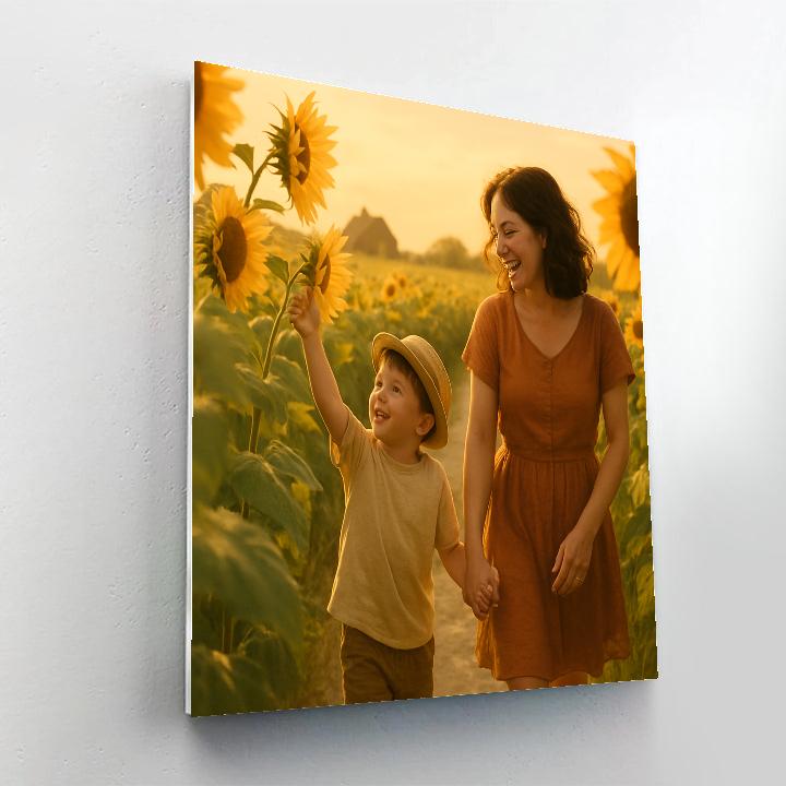 Sunflower Field With Mother And Child paint by color