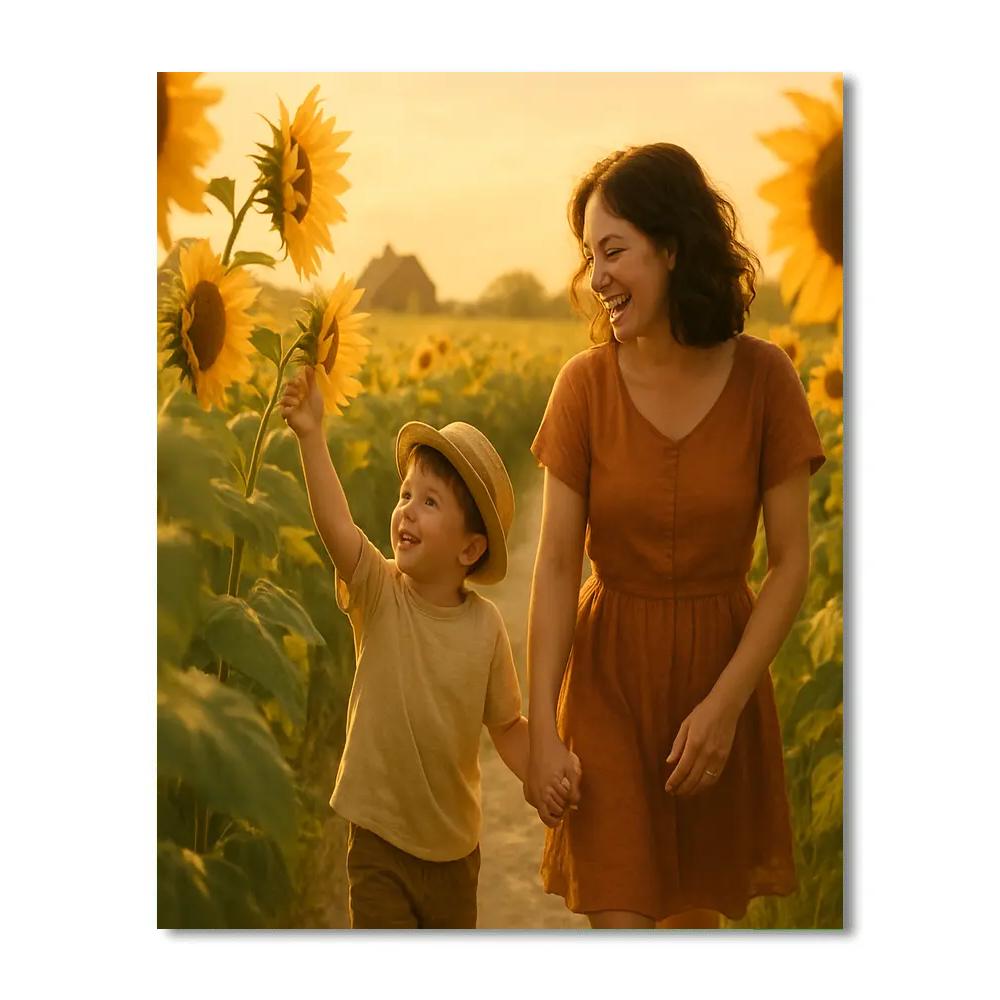 Sunflower Field With Mother And Child paint by color