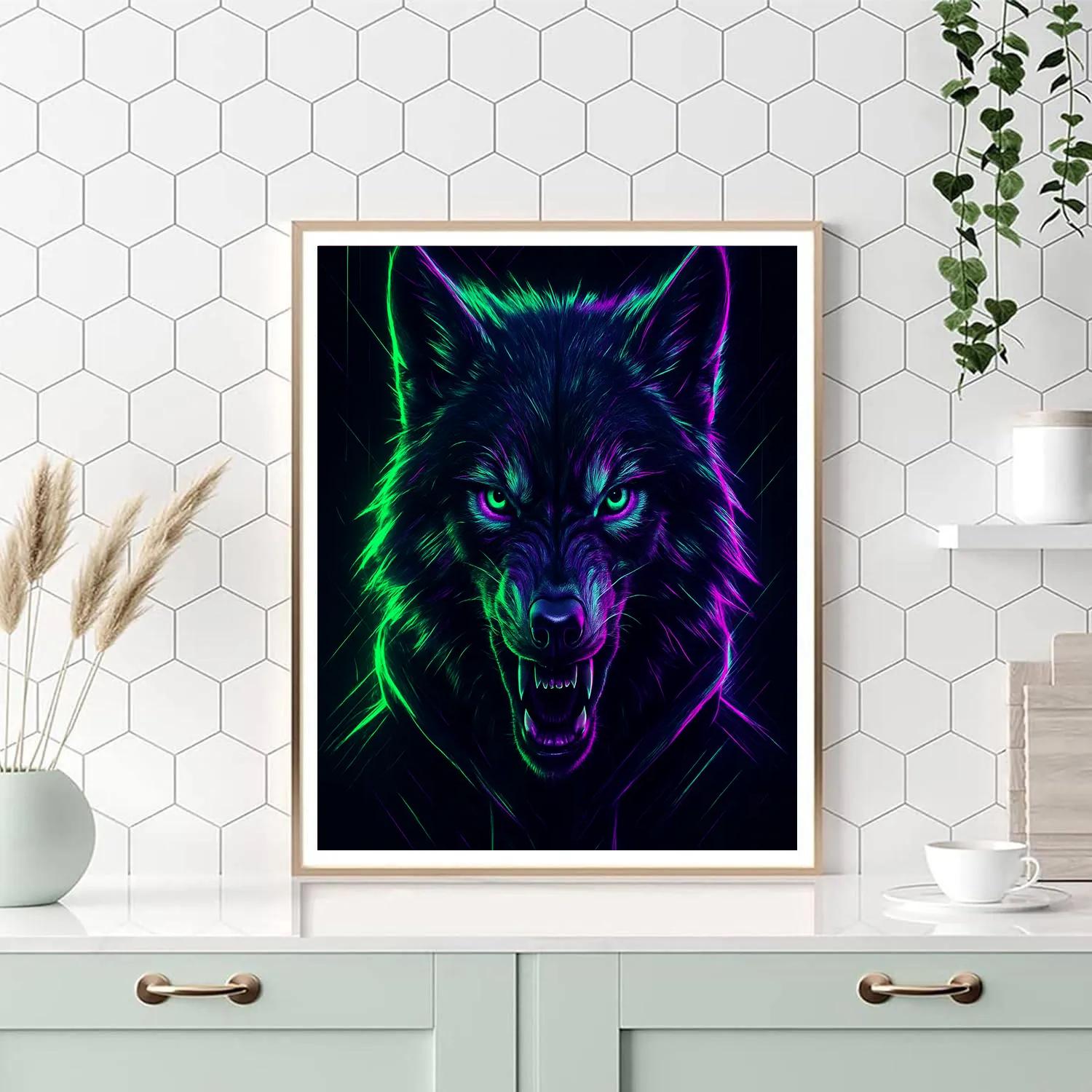Electric Wolf In Neon Numbered painting kits