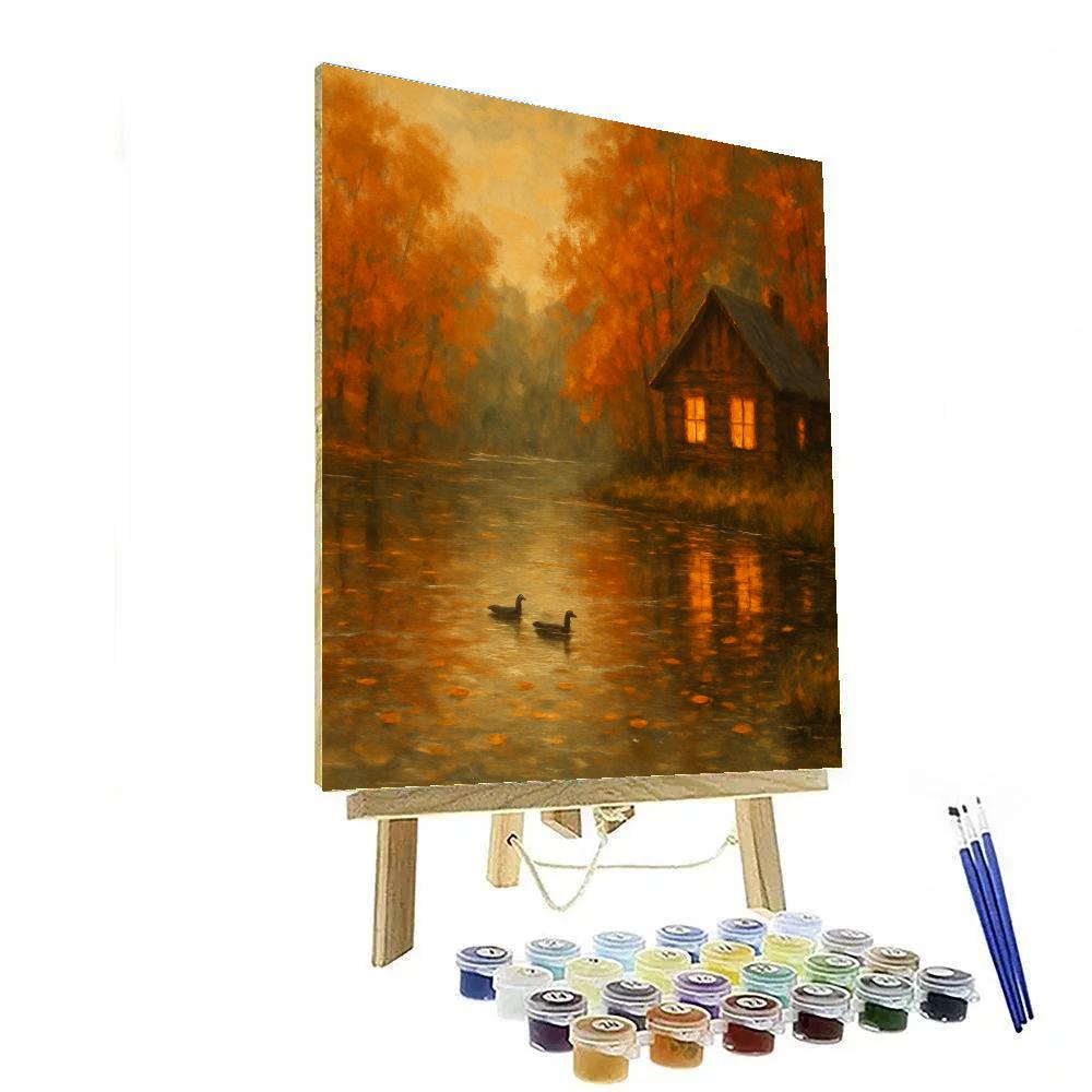 Cabin Glow On Autumn Lake painting number kit