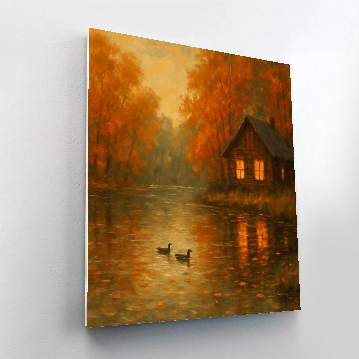 Cabin Glow On Autumn Lake painting number kit