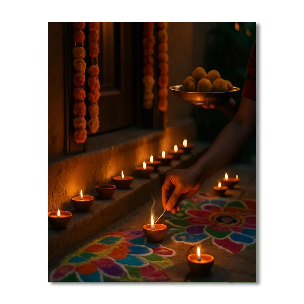 Diwali Doorstep Clay Diyas DIY paint by numbers