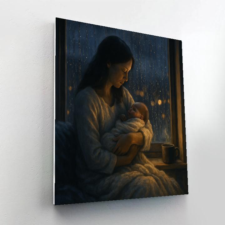 Mom And Baby In Rainy Window Glow paint by color