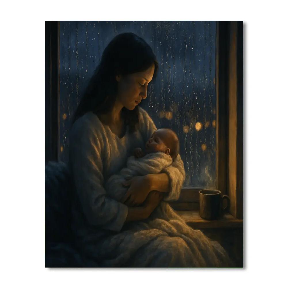 Mom And Baby In Rainy Window Glow paint by color