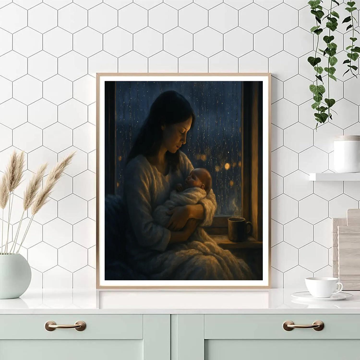 Mom And Baby In Rainy Window Glow paint by color