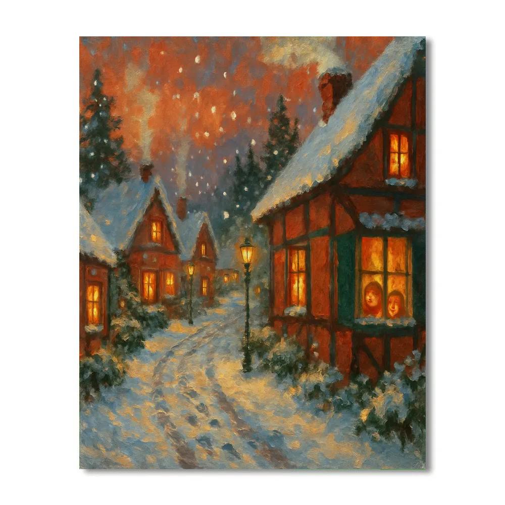 Snowbound Village Lanterns Number painting