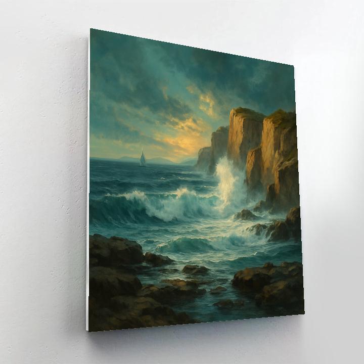 Coastal Cliffs With Teal Horizon Number painting