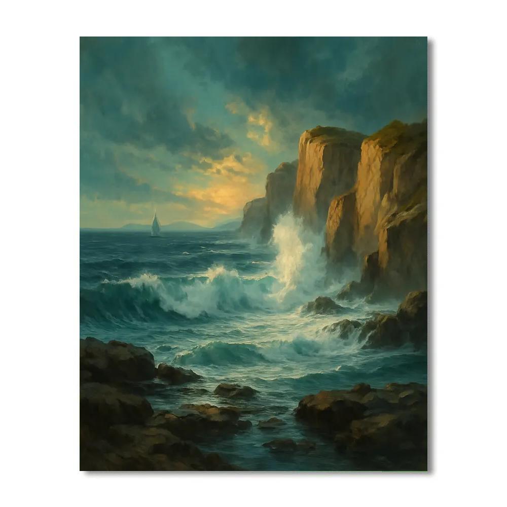 Coastal Cliffs With Teal Horizon Number painting