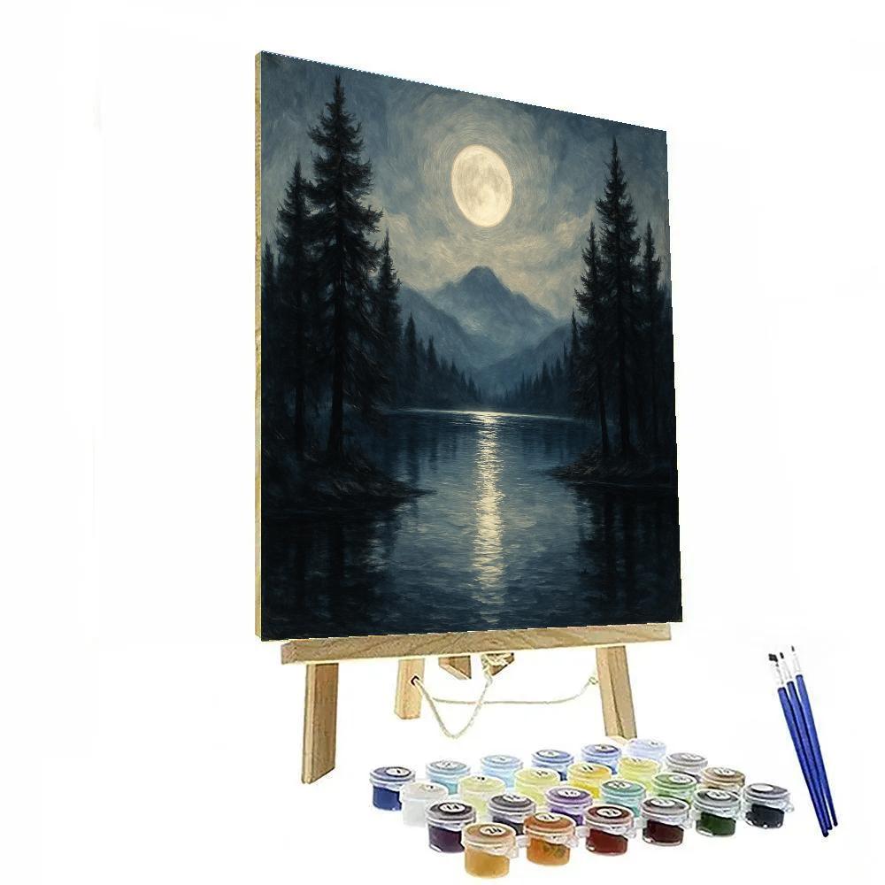 Moonlit Pines Over Still Lake Paint by numbers art