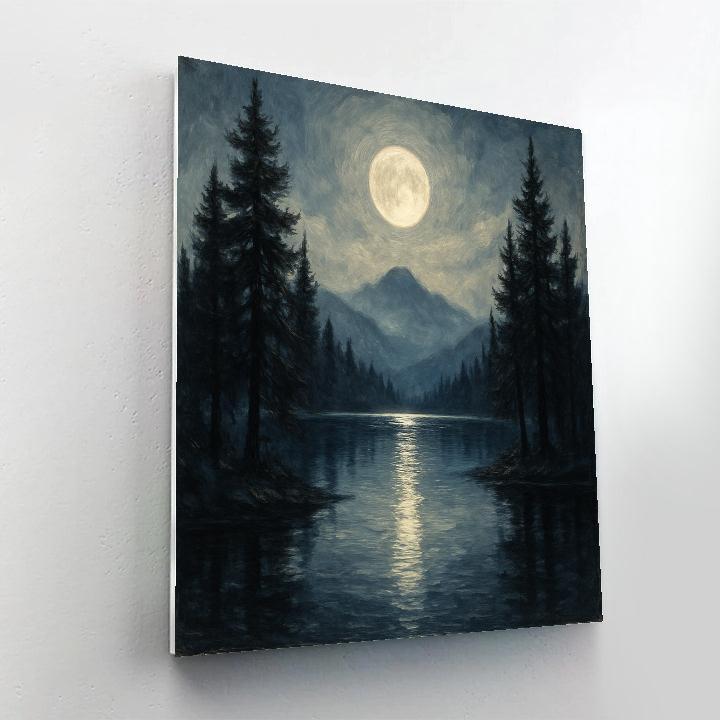 Moonlit Pines Over Still Lake Paint by numbers art