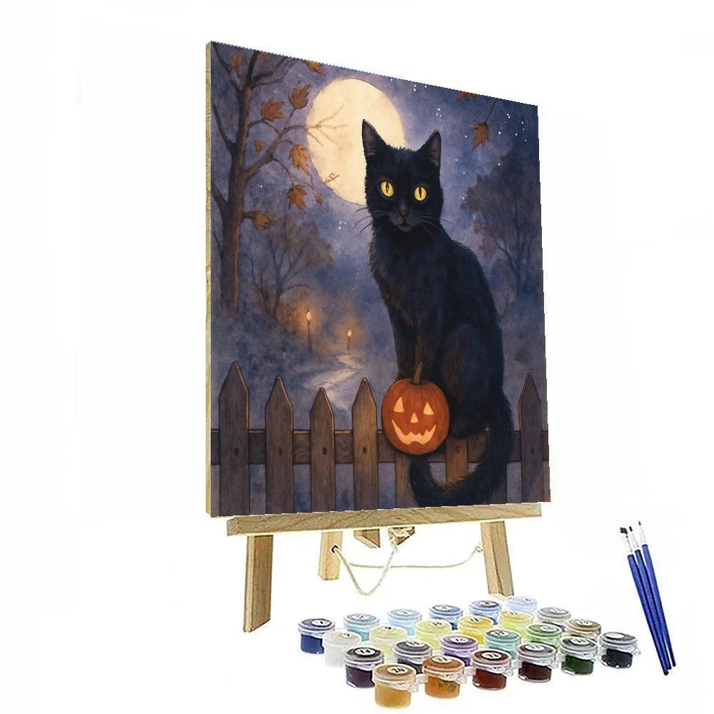 Midnight Cat On Autumn Fence Paint by numbers kits