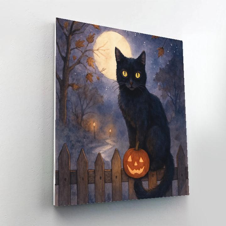 Midnight Cat On Autumn Fence Paint by numbers kits